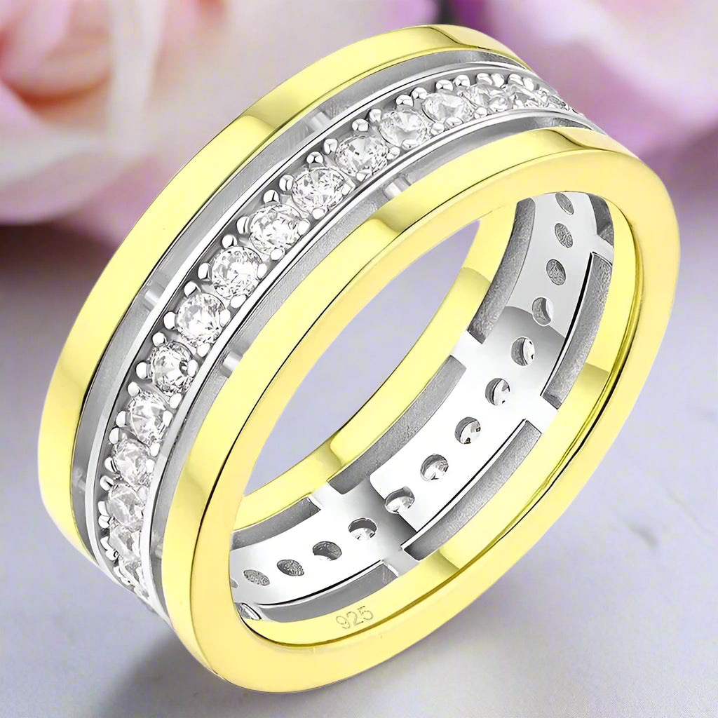 Two Tone Eternity Diamond Men's Wedding Band-Black Diamonds New York