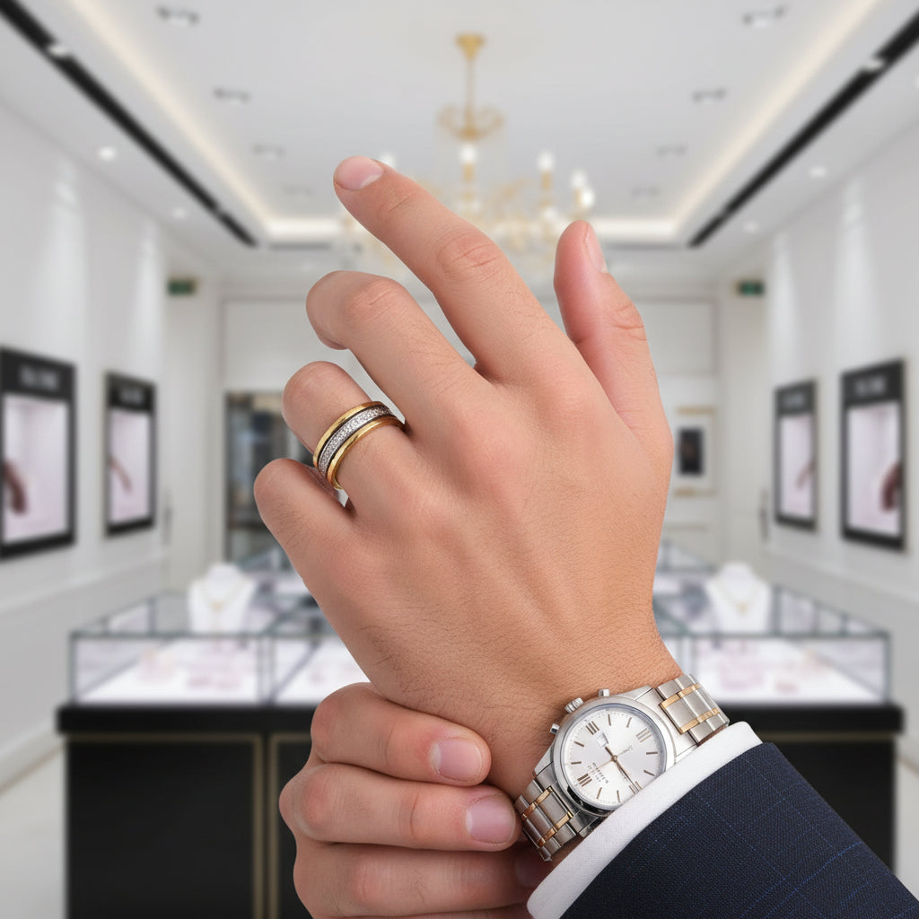 Two Tone Eternity Diamond Men's Wedding Band-Black Diamonds New York