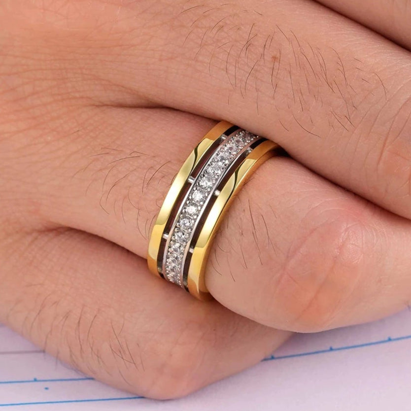 Two Tone Eternity Diamond Men's Wedding Band-Black Diamonds New York