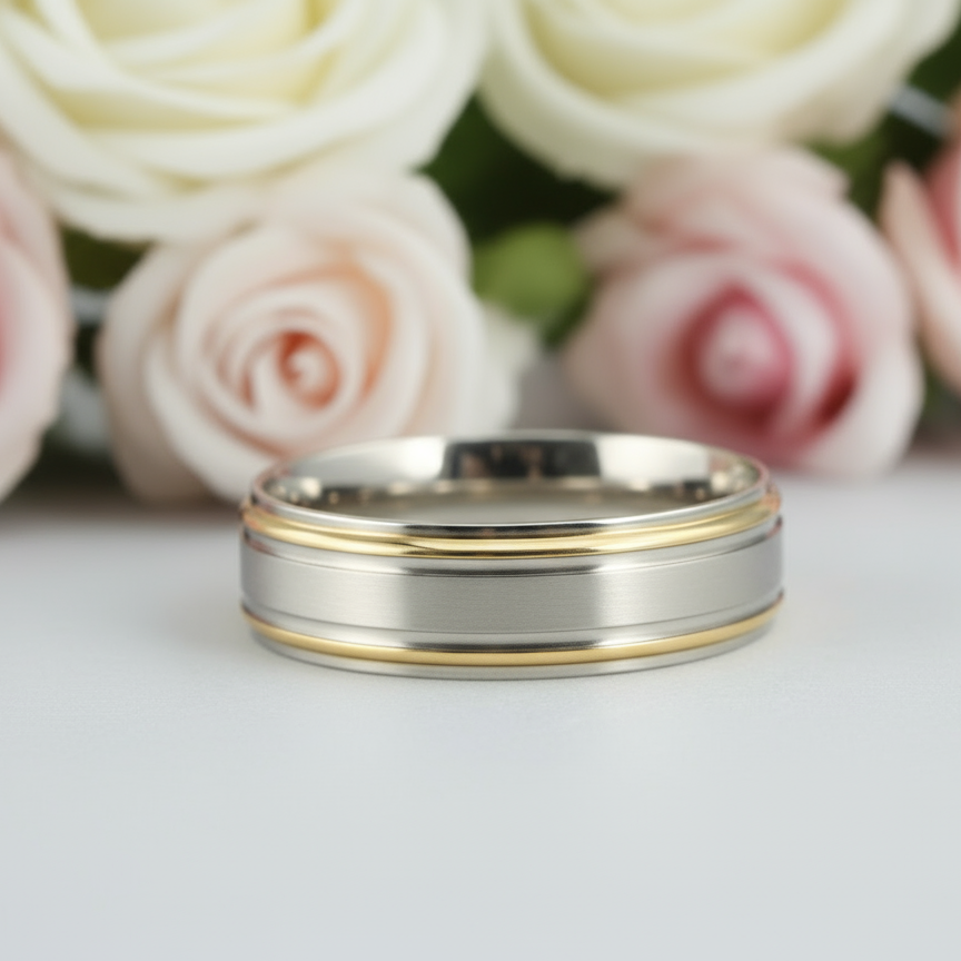 Two Tone Germanium Health Men's Ring-Black Diamonds New York