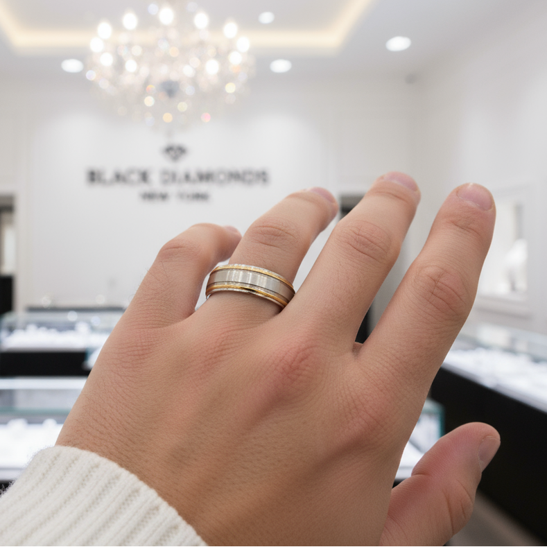 Two Tone Germanium Health Men's Ring-Black Diamonds New York