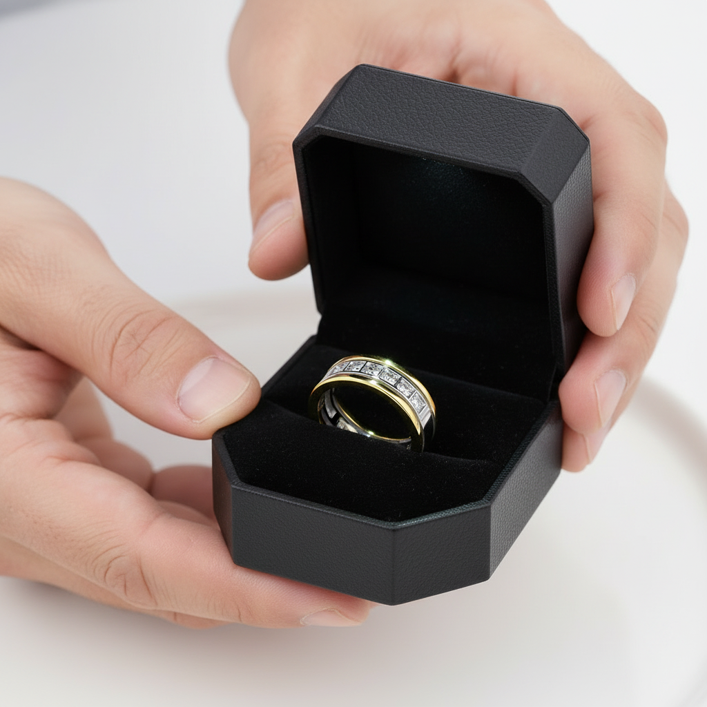 Two tone Half Eternity Round Cut Diamond Men's Ring-Black Diamonds New York