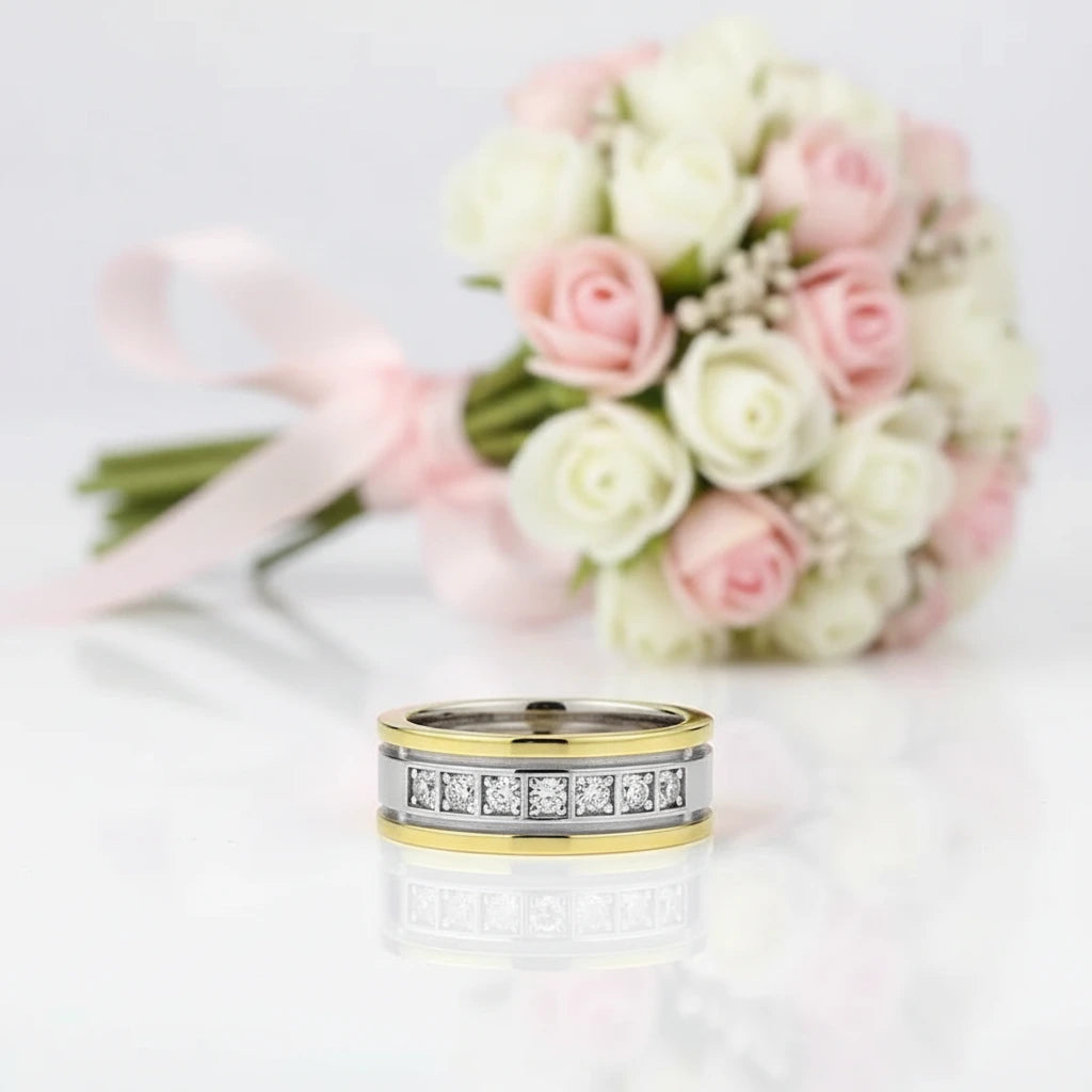 Two tone Half Eternity Round Cut Diamond Men's Ring-Black Diamonds New York