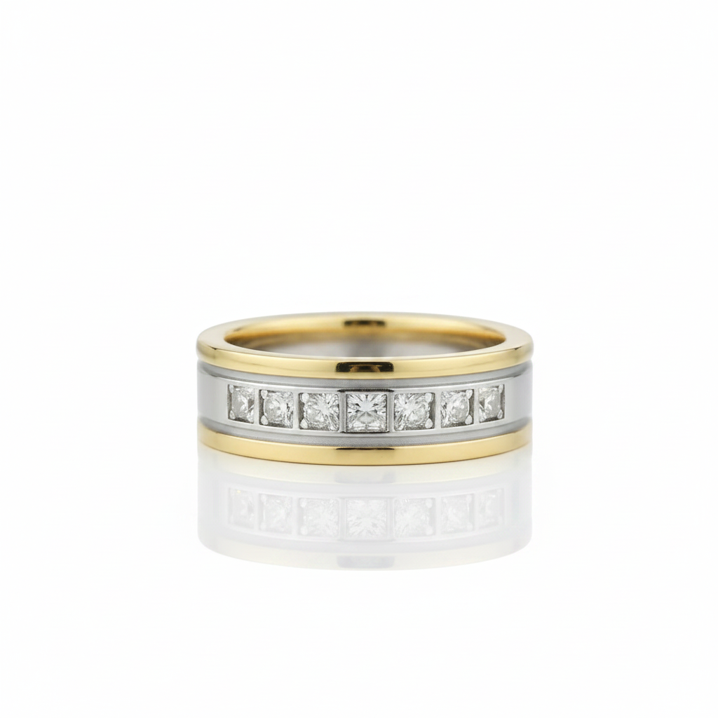 Two tone Half Eternity Round Cut Diamond Option Men's Ring-Black Diamonds New York