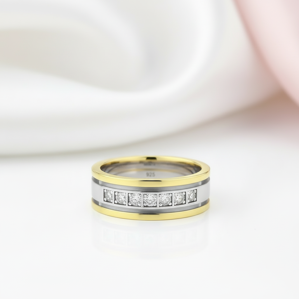 Two tone Half Eternity Round Cut Diamond Men's Ring-Black Diamonds New York