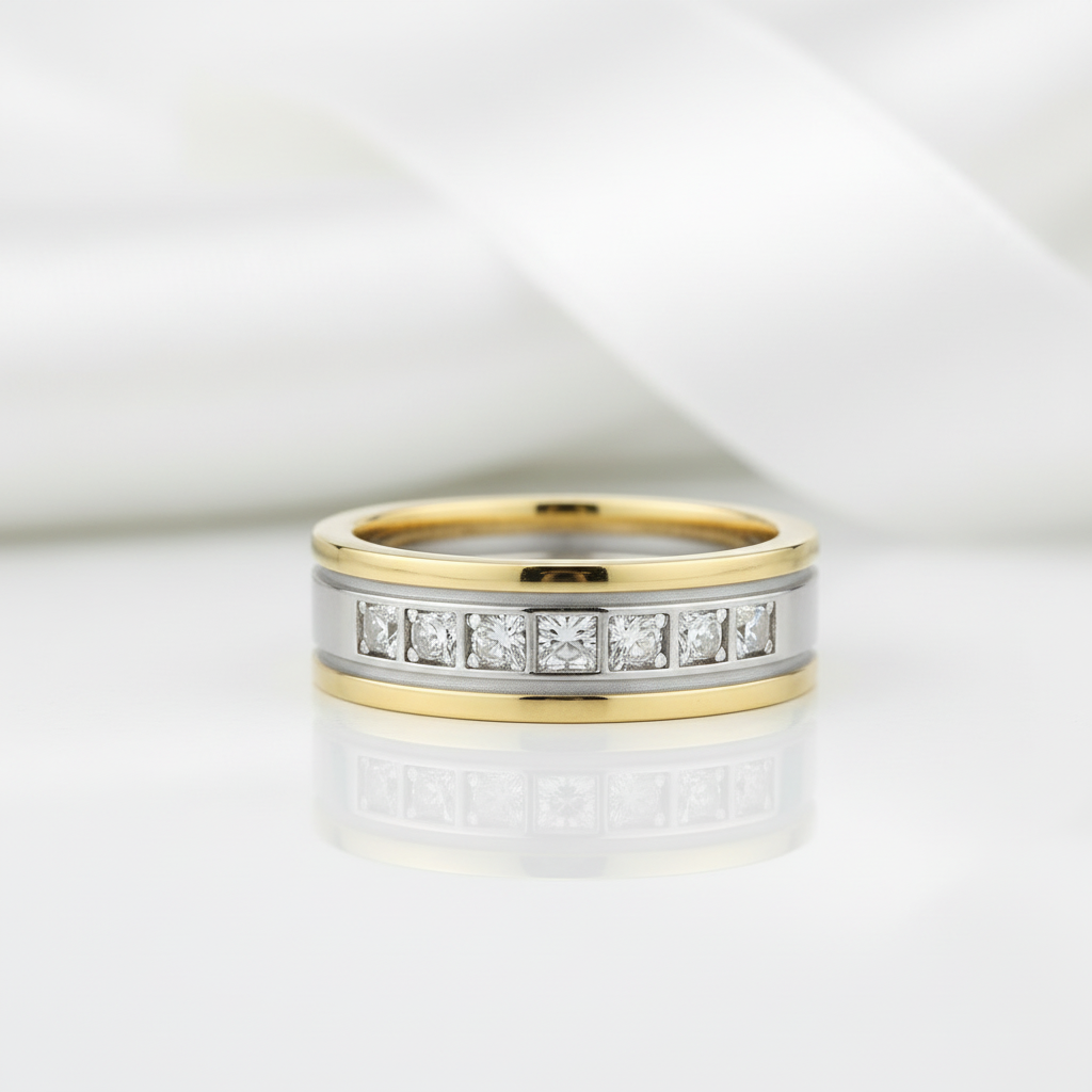 Two tone Half Eternity Round Cut Diamond Men's Ring-Black Diamonds New York