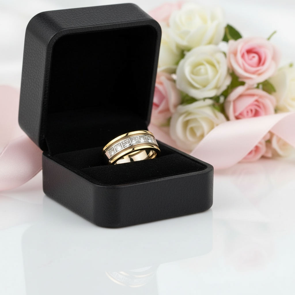 Two tone Half Eternity Round Cut Diamond Option Men's Ring-Black Diamonds New York