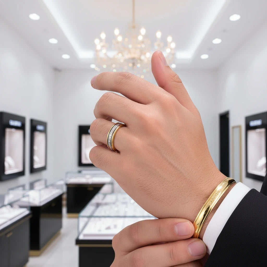 Two tone Half Eternity Round Cut Diamond Men's Ring-Black Diamonds New York