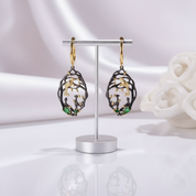 Two-tone Handmade Bird Bud Tree Chrome Diopside Earrings-Black Diamonds New York