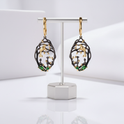 Two-tone Handmade Bird Bud Tree Chrome Diopside Earrings-Black Diamonds New York