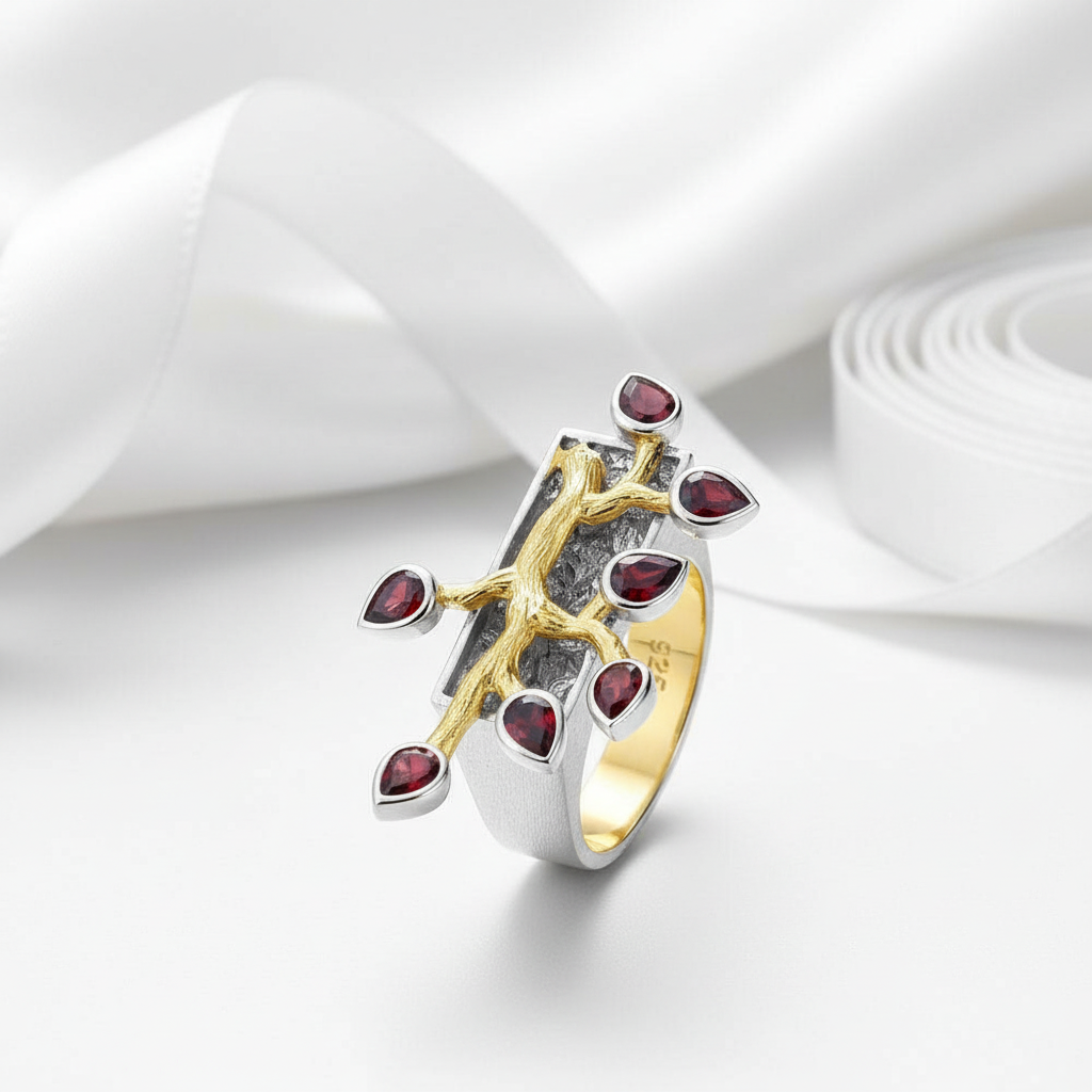 Two Tone Madagascar Forest Swiss Blue Topaz Ring-Black Diamonds New York