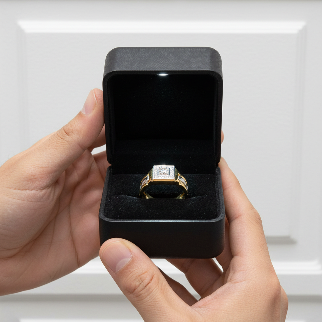 Two Tone Round Cut Halo Men's Ring-Black Diamonds New York