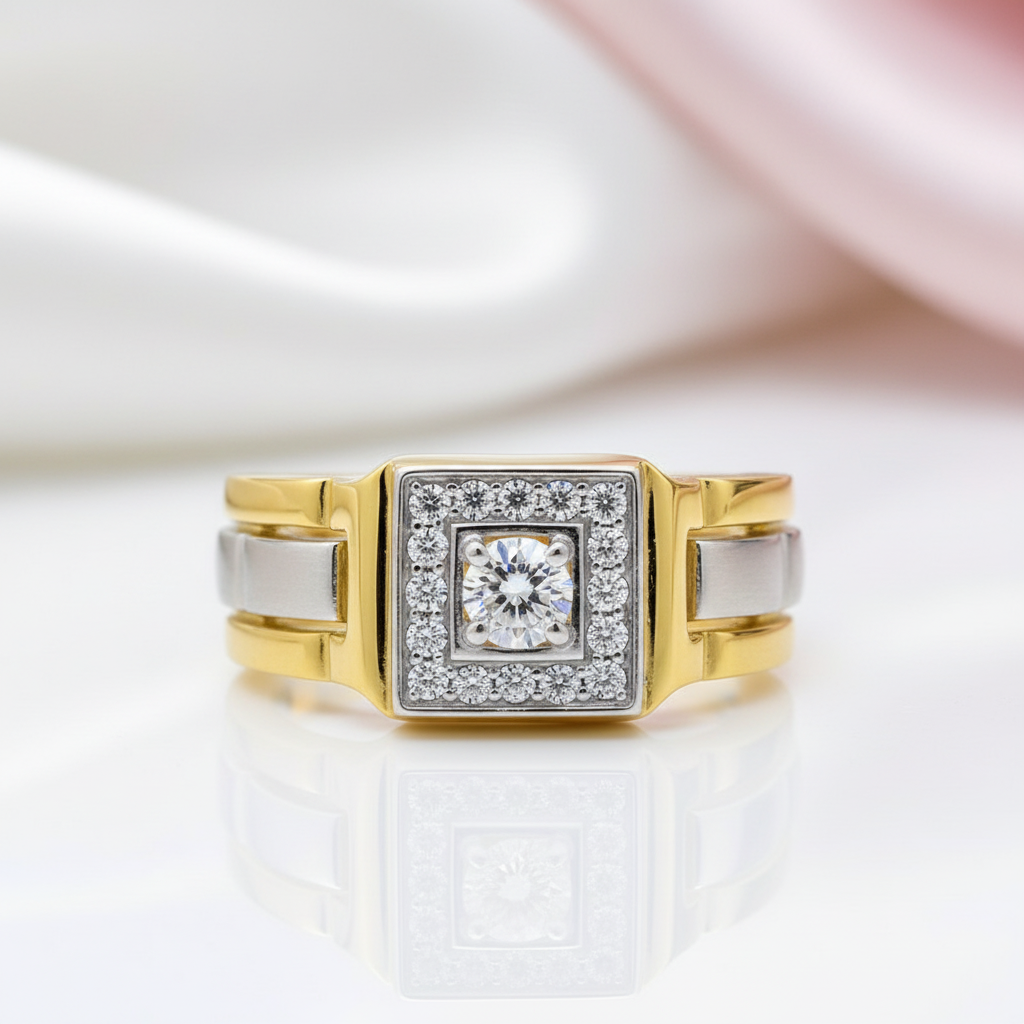 Two Tone Round Cut Halo Men's Ring-Black Diamonds New York