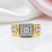 Two Tone Round Cut Halo Men's Ring-Black Diamonds New York