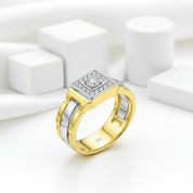 Two Tone Round Cut Halo Men's Ring-Black Diamonds New York