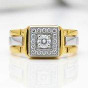 Two Tone Round Cut Halo Men's Ring-Black Diamonds New York