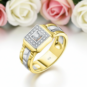 Two Tone Round Cut Halo Men's Ring-Black Diamonds New York