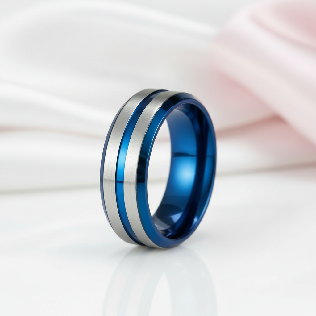 Two Tone Stainless Steel Brushed Plating Men's Wedding Band-Black Diamonds New York