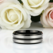 Two Tone Stainless Steel Brushed Plating Men's Wedding Band-Black Diamonds New York
