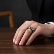 Two Tone Stainless Steel Brushed Plating Men's Wedding Band-Black Diamonds New York