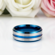 Two Tone Stainless Steel Brushed Plating Men's Wedding Band-Black Diamonds New York