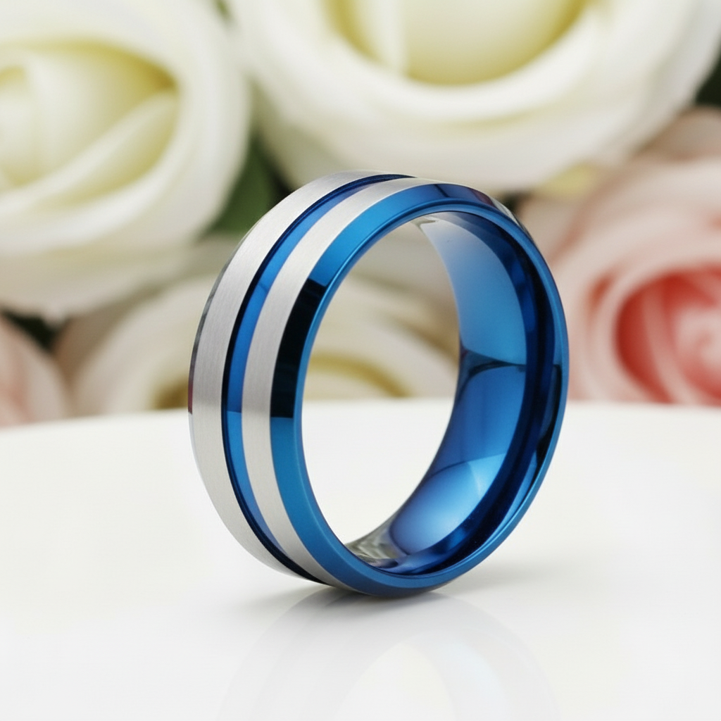 Two Tone Stainless Steel Brushed Plating Men's Wedding Band-Black Diamonds New York