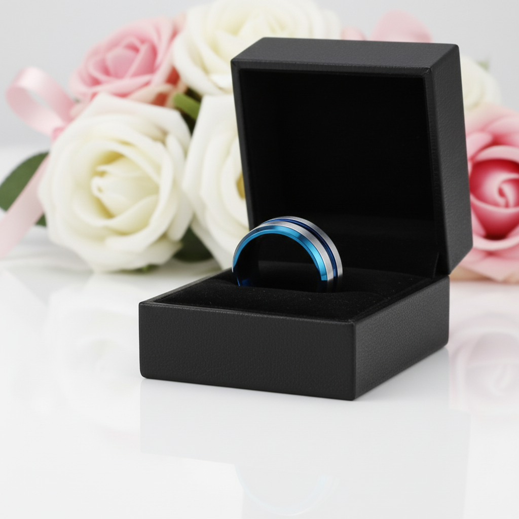 Two Tone Stainless Steel Brushed Plating Men's Wedding Band-Black Diamonds New York
