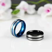 Two Tone Stainless Steel Brushed Plating Men's Wedding Band-Black Diamonds New York