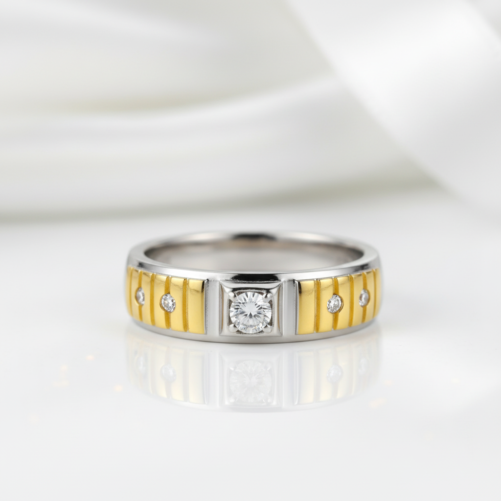Two Tone Sterling Silver Men's Fashion Band-Black Diamonds New York