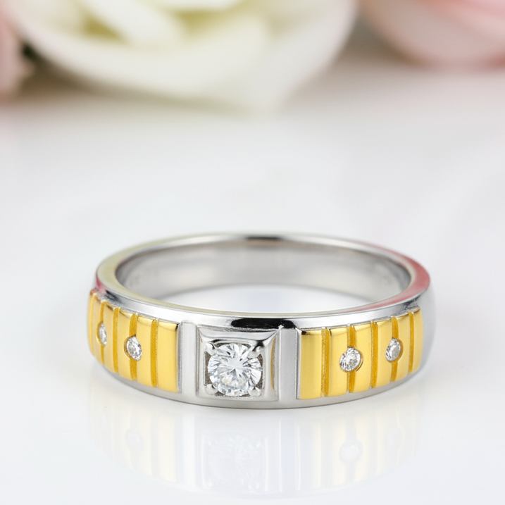 Two Tone Sterling Silver Men's Fashion Band-Black Diamonds New York