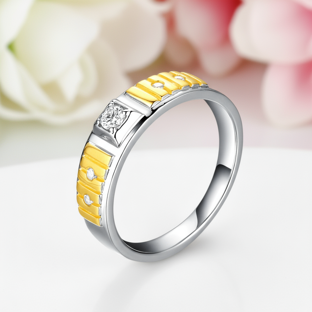 Two Tone Sterling Silver Men's Fashion Band-Black Diamonds New York