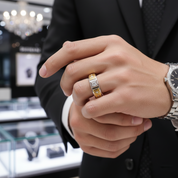 Two Tone Sterling Silver Men's Fashion Band-Black Diamonds New York