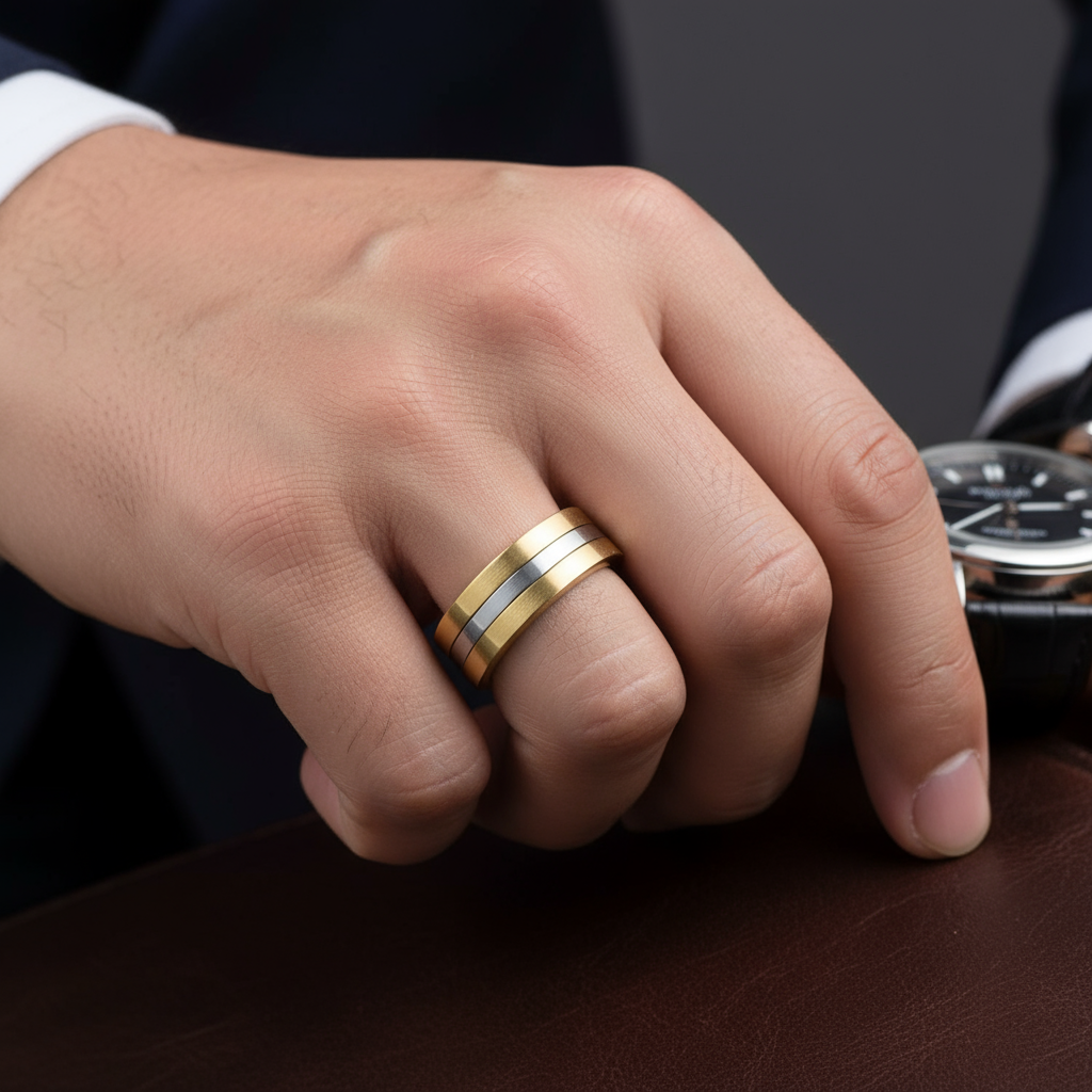 Two Tone Transformable Stainless Steel Men's Ring-Black Diamonds New York