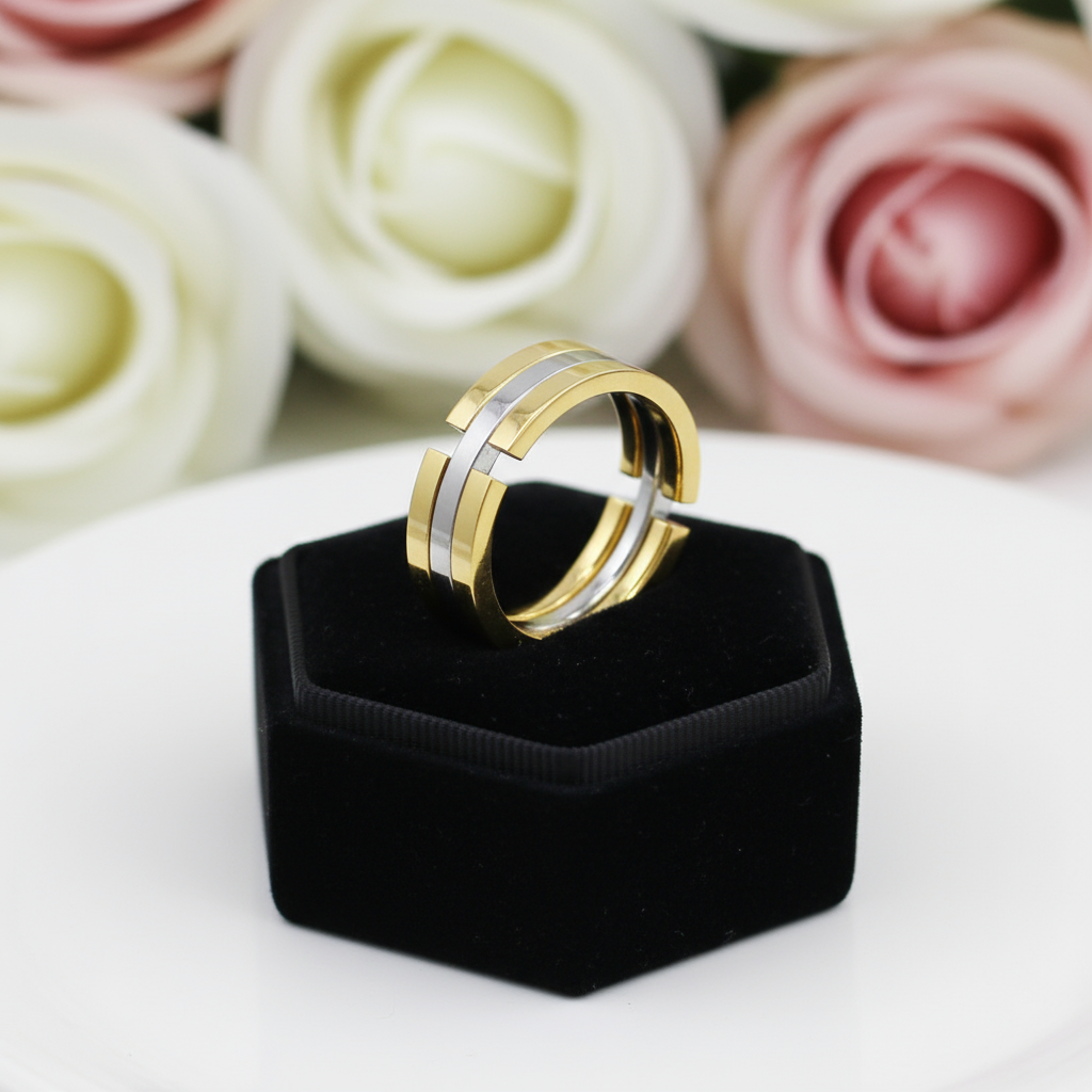 Two Tone Transformable Stainless Steel Men's Ring-Black Diamonds New York