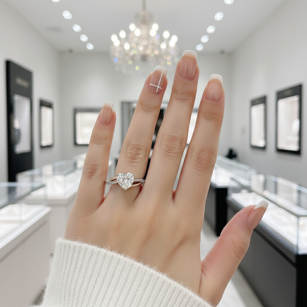 Two Tones Heart Shape Diamond Option Engagement Ring-Black Diamonds New York