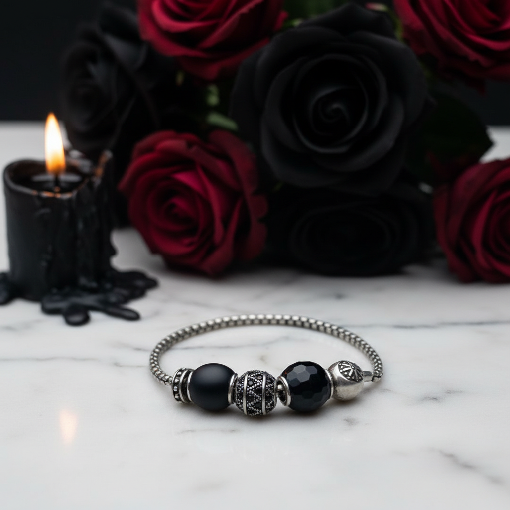 Unique Black Punk Karma Beads Bracelet-Black Diamonds New York