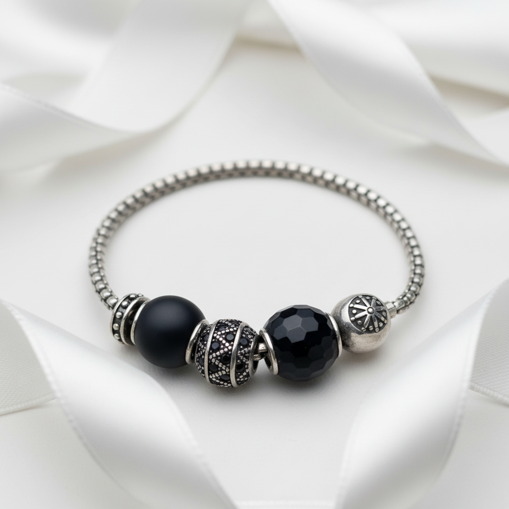 Unique Black Punk Karma Beads Bracelet-Black Diamonds New York