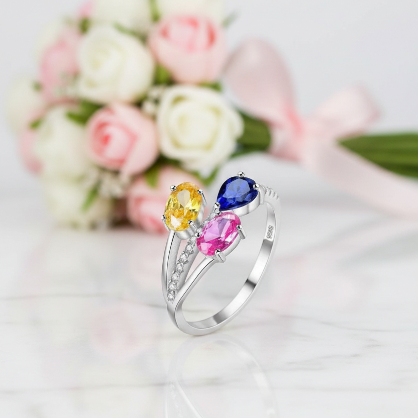 Unique Design Rhinestone Citrine Sapphire Topaz Ring-Black Diamonds New York