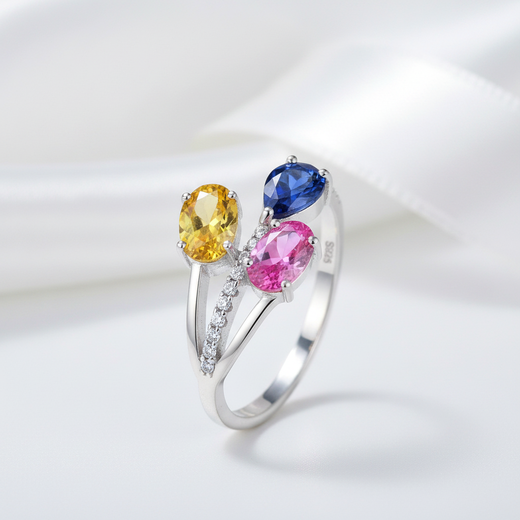 Unique Design Rhinestone Citrine Sapphire Topaz Ring-Black Diamonds New York