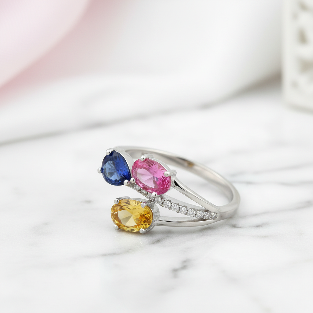 Unique Design Rhinestone Citrine Sapphire Topaz Ring-Black Diamonds New York