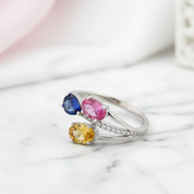 Unique Design Rhinestone Citrine Sapphire Topaz Ring-Black Diamonds New York