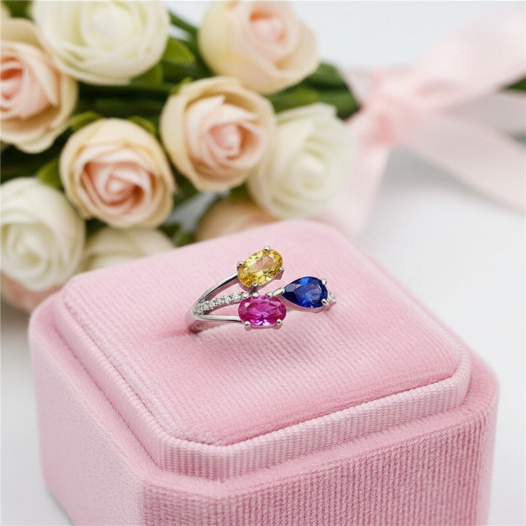 Unique Design Rhinestone Citrine Sapphire Topaz Ring-Black Diamonds New York