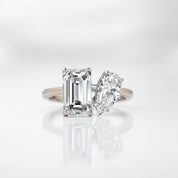 Unique Emerald Cut & Pear Cut Double Stone Engagement Ring-Black Diamonds New York