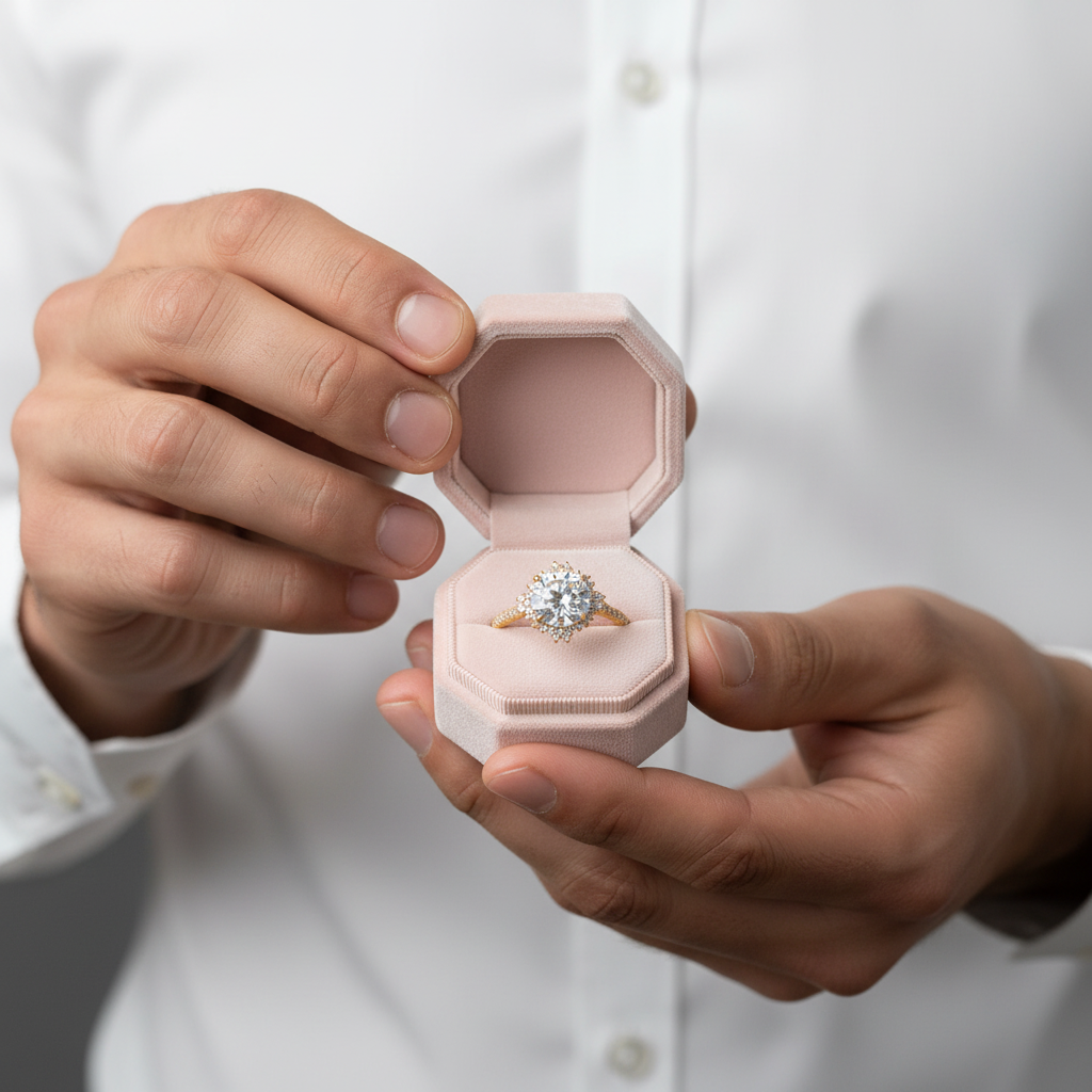 Unique Flower Halo Design Round Cut Yellow Gold Engagement Ring-Black Diamonds New York