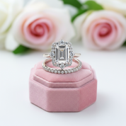 Unique Halo Emerald Cut Wedding Ring Set-Black Diamonds New York