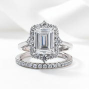 Unique Halo Emerald Cut Wedding Ring Set-Black Diamonds New York