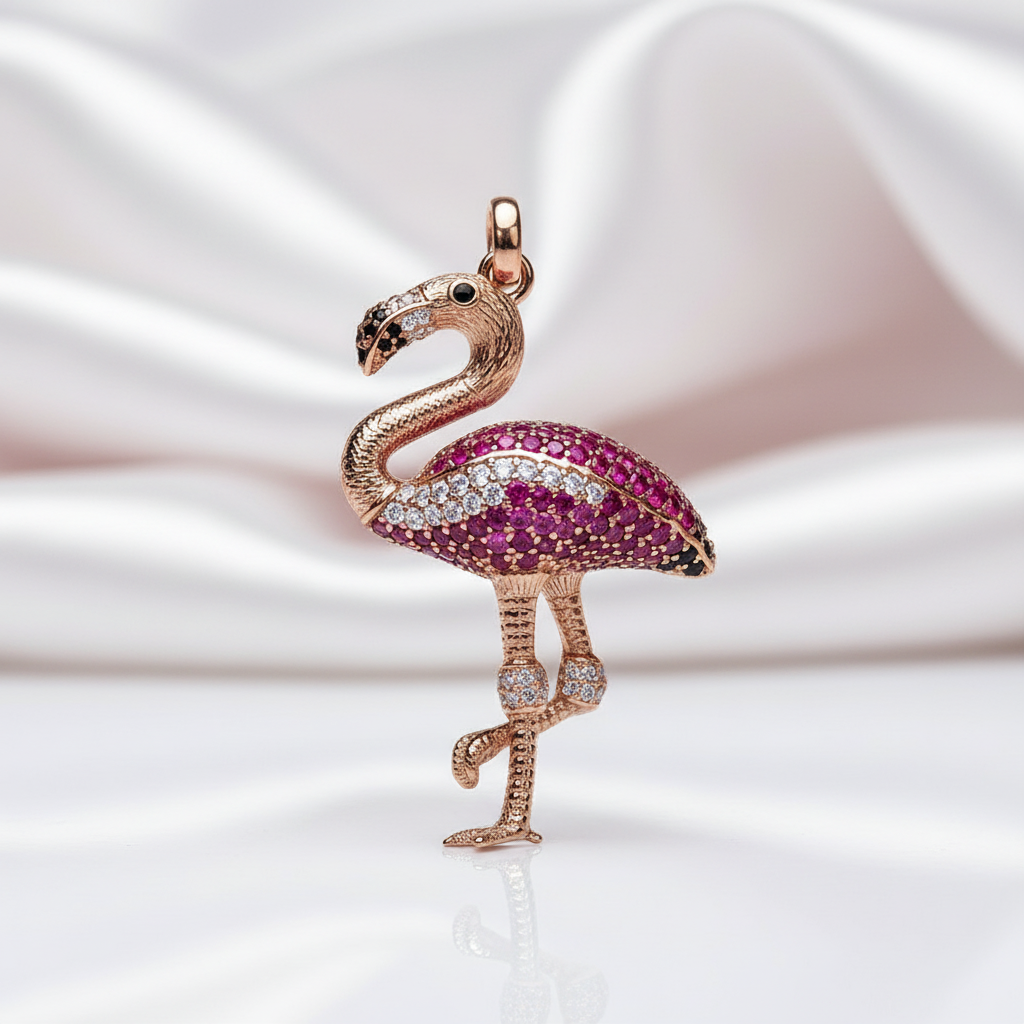 Unique Rose Gold Punk-Option Flamingo Pendant-Black Diamonds New York