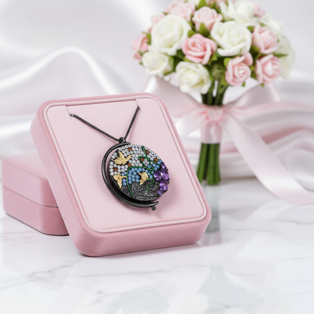 Unique Rotatable Butterfly Handmade Pendant Necklace-Black Diamonds New York