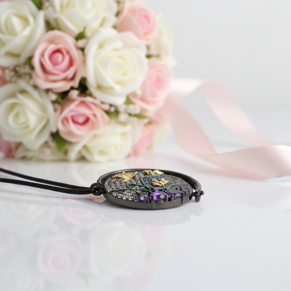 Unique Rotatable Butterfly Handmade Pendant Necklace-Black Diamonds New York