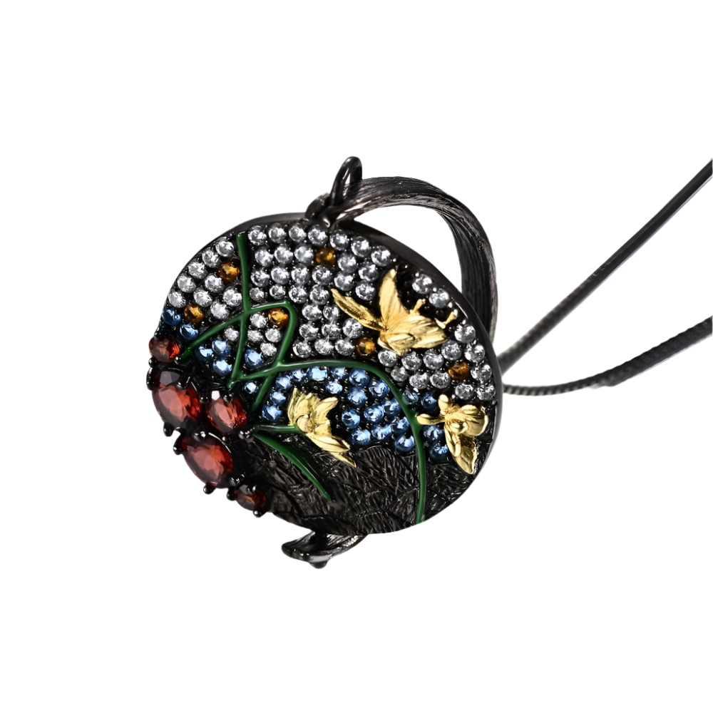 Unique Rotatable Butterfly Handmade Pendant Necklace-Black Diamonds New York